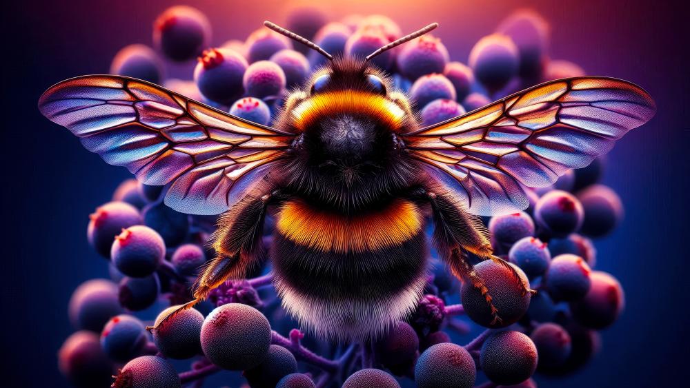 A Bumble Bee with Spread out wings wallpaper