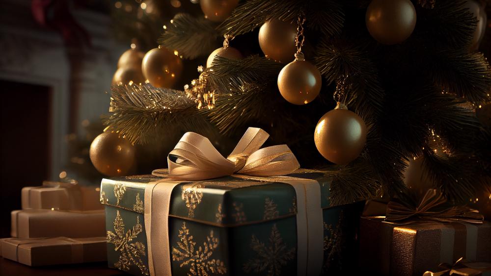 Golden Elegance Christmas Glow Wall Art wallpaper