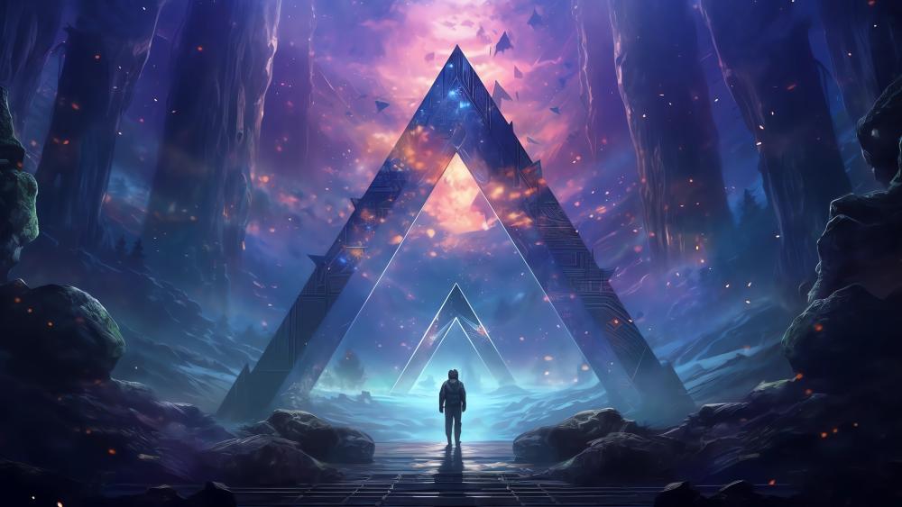 Triangles of the Cosmic Realm: A Futuristic Adventure wallpaper