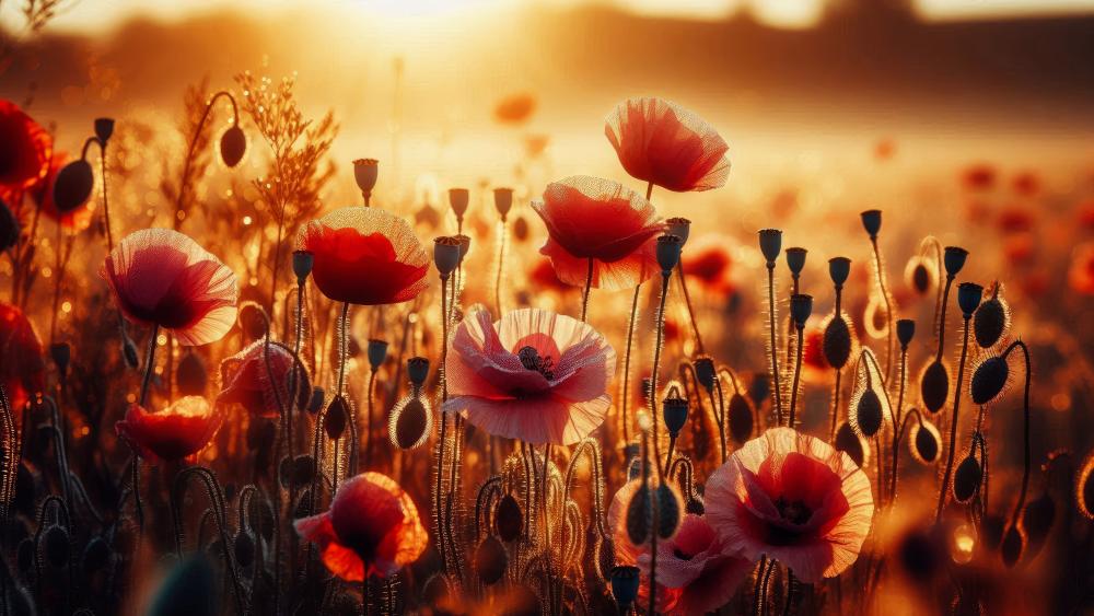 Poppy flowers in the morning sun wallpaper