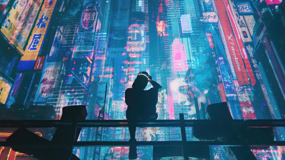 Neon Dreams of a Futuristic Cityscape wallpaper