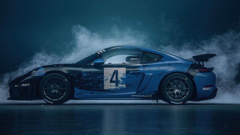 Porsche 718 Cayman in Stunning Blue Smoke Scene wallpaper