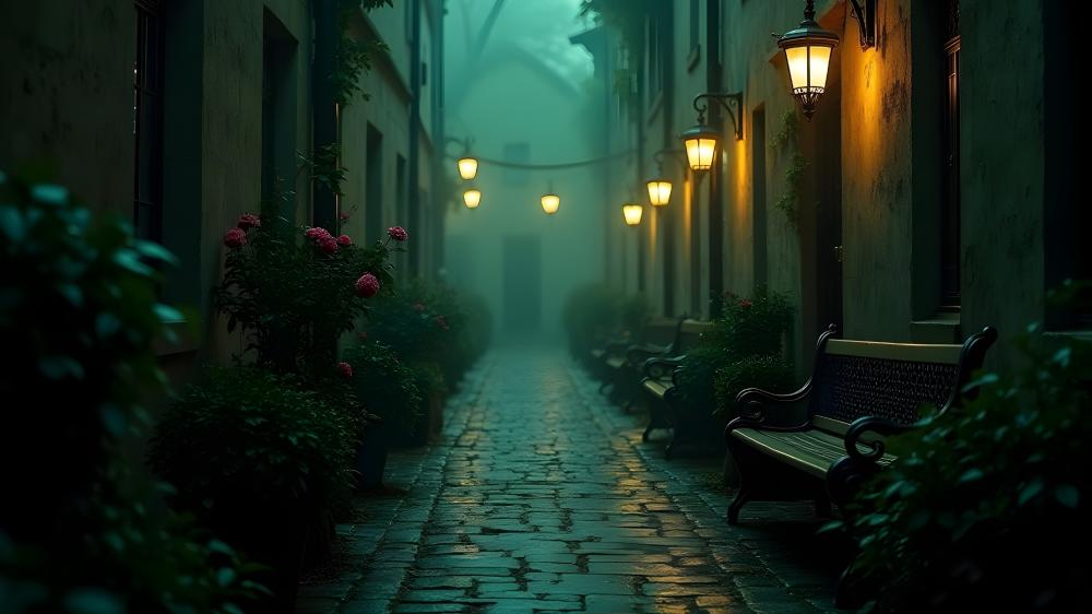 Misty Alleyway Serenity in 4K wallpaper