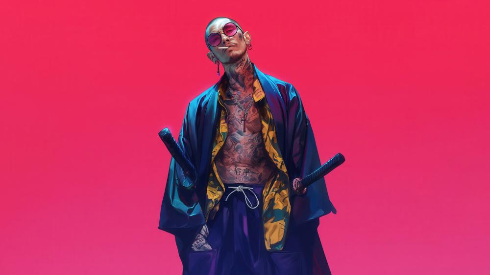 Yakuza Warrior in Neon Shadows wallpaper