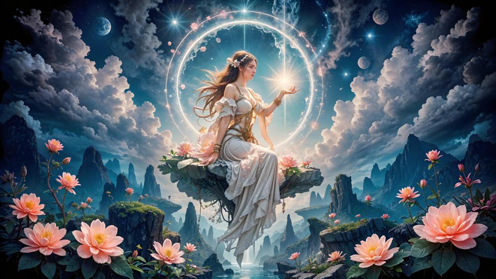 Dreamy Goddess in Ethereal Realms wallpaper