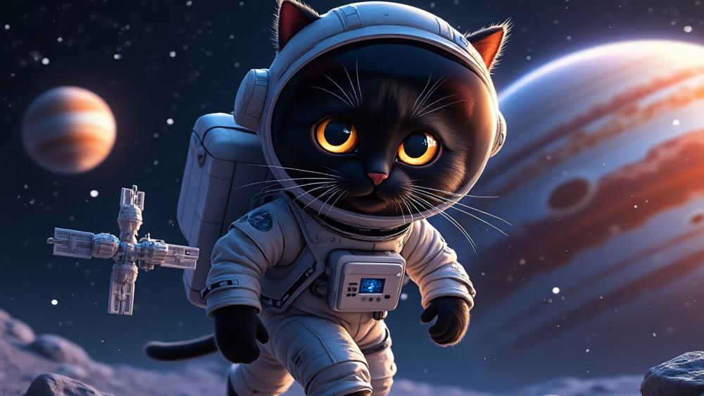 Astronaut Cat Ventures into Space wallpaper