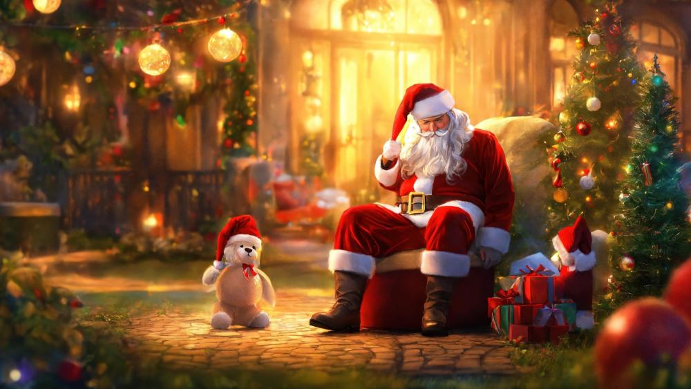 Santa's Cozy Christmas Eve Scene wallpaper