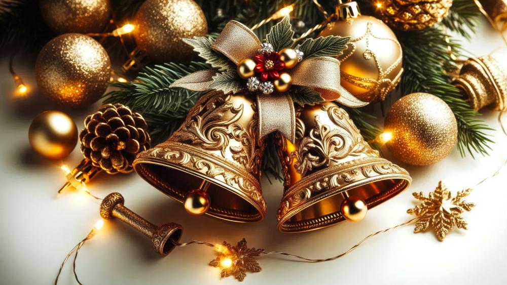 Christmas Bells in gold color wallpaper