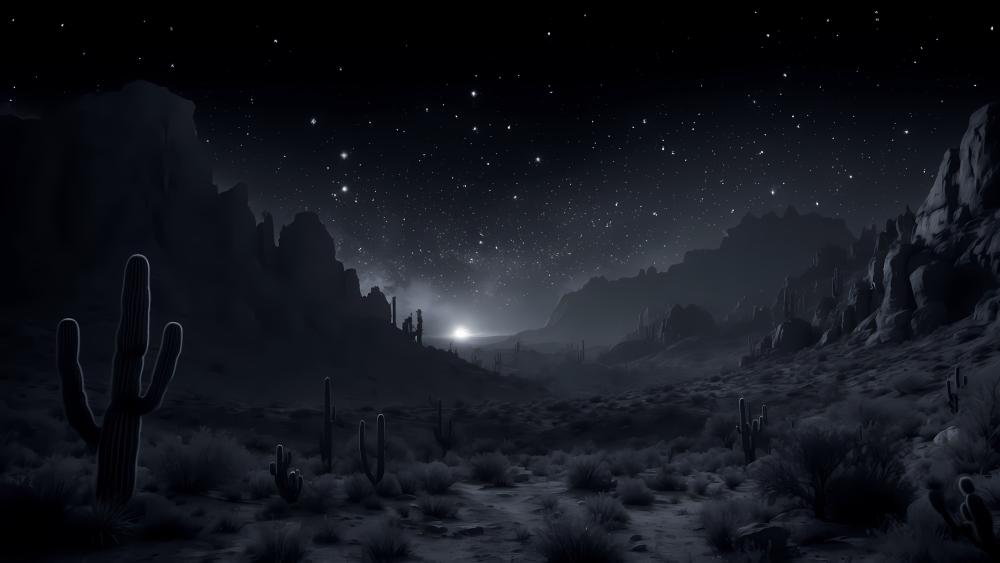 Dark Monochrome Cosmic Desert Night Sky wallpaper