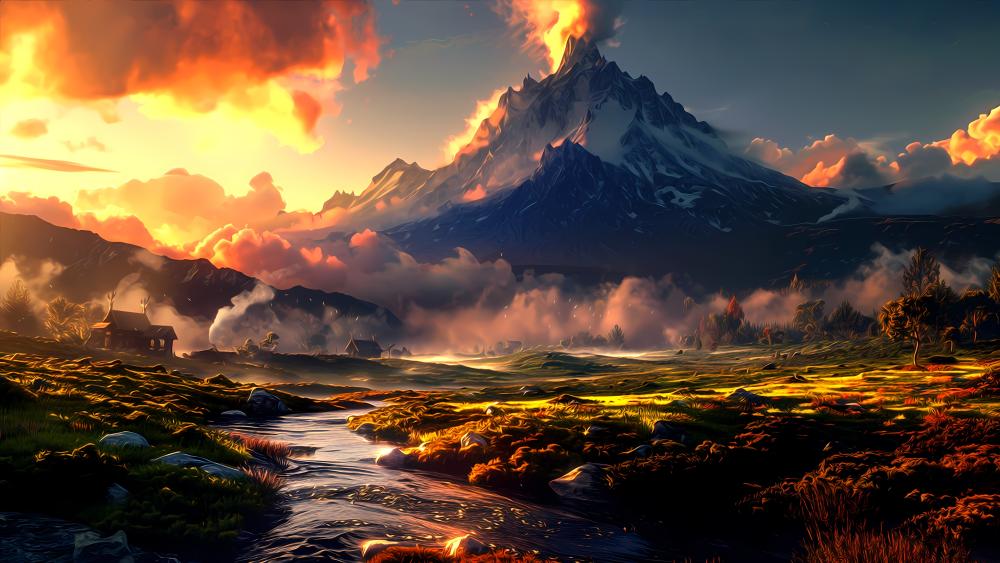 Mystical Mountain at Sunset wallpaper