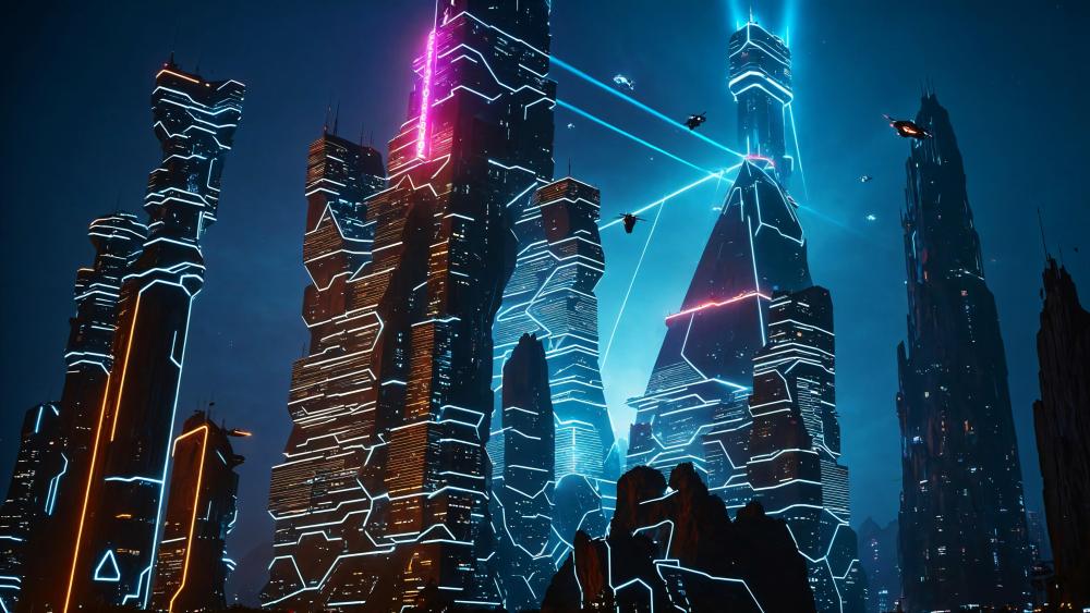 Futuristic Metropolis in Neon Light wallpaper