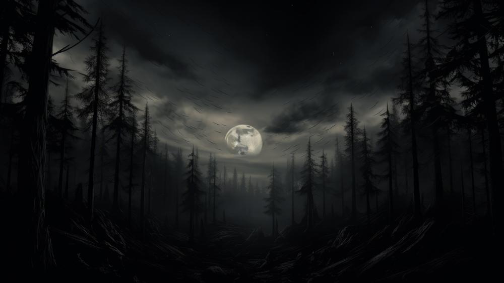 Enchanted Nocturnal Forest Under Moonlight wallpaper