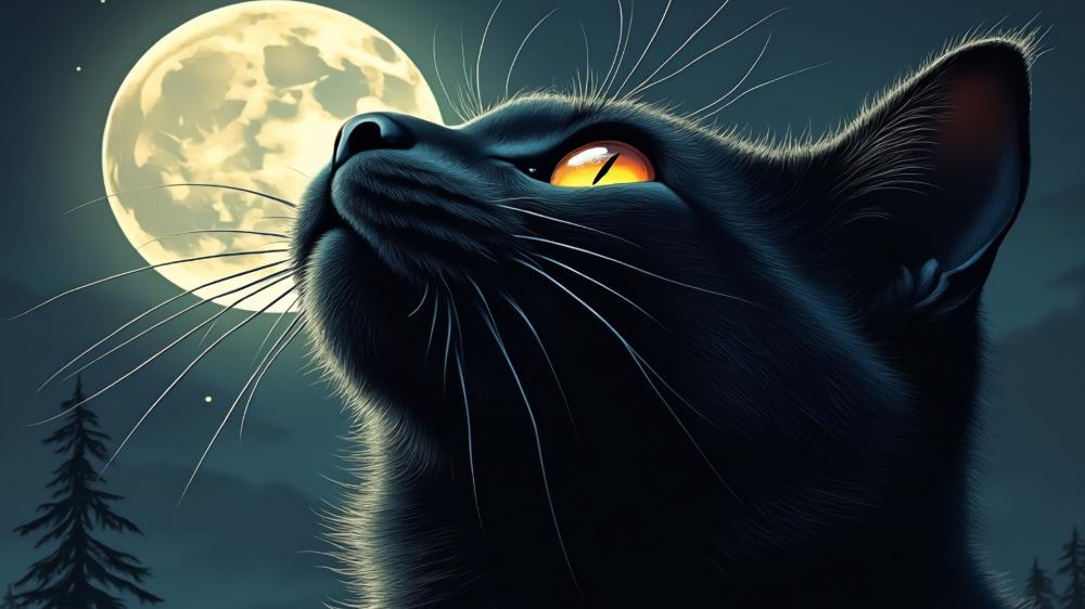 Black Cat Under the Moonlit Sky wallpaper