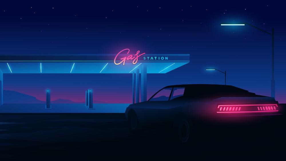 Retro Gas Station View wallpaper