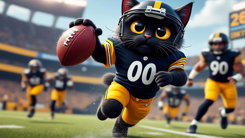 Black Cat Gridiron Hero Makes a Playful Dash! wallpaper