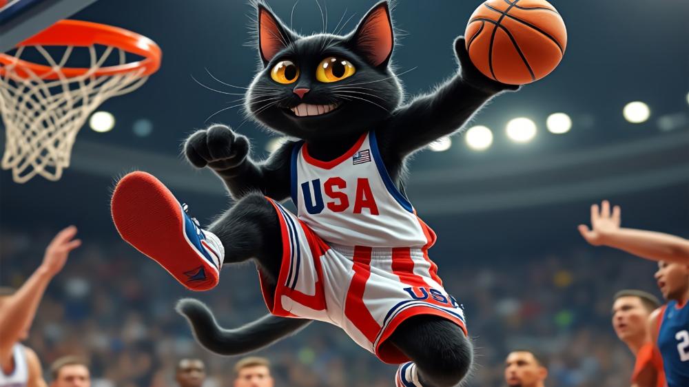 Black Cat's Basketball Dunk Delight wallpaper