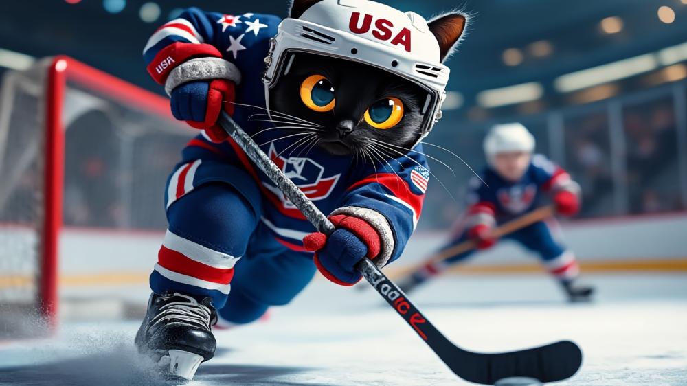 Black Cat on Ice: Hockey Prowess Unleashed wallpaper