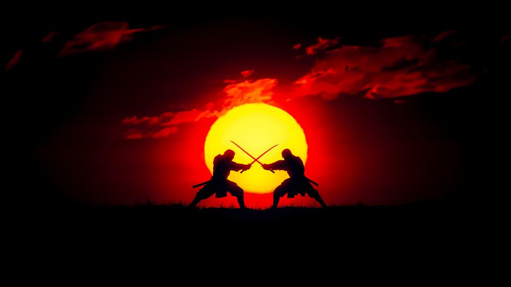 Epic Samurai Showdown at Sunset wallpaper