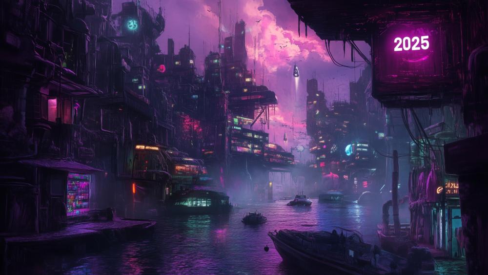 Midnight City of the Future Awash in Mystical Hues wallpaper