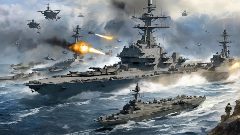 Epic Naval Warfare Unleashed at Sea wallpaper