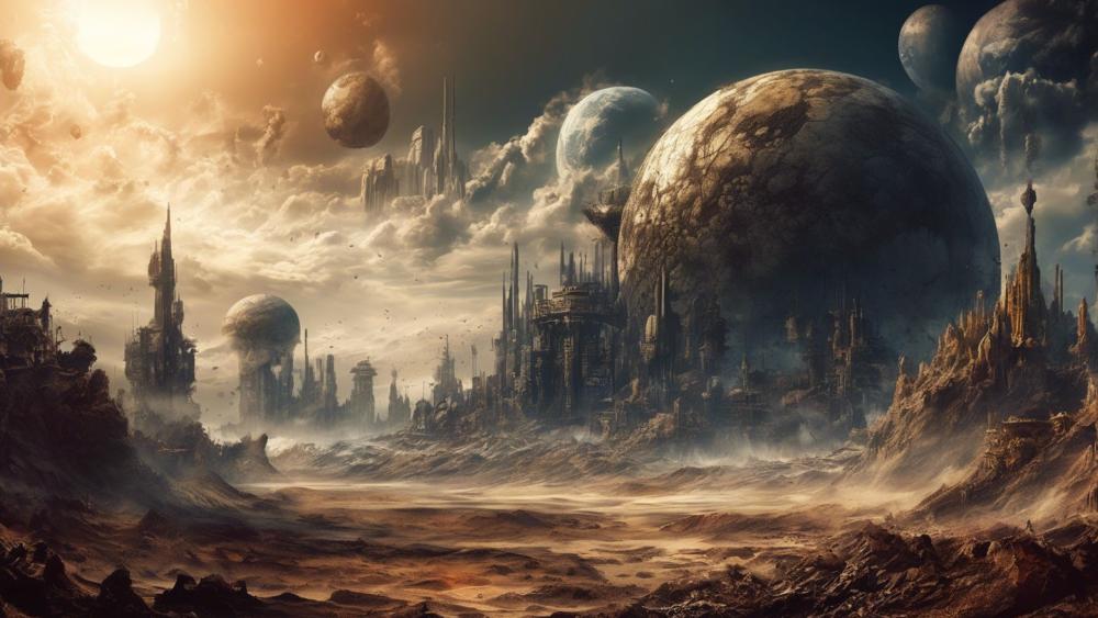 Futuristic Planetary Cityscape in Cosmic Realm wallpaper