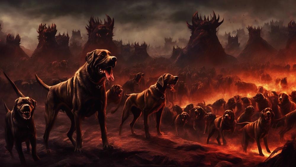 Epic Canine Army in a Fiery Realm wallpaper