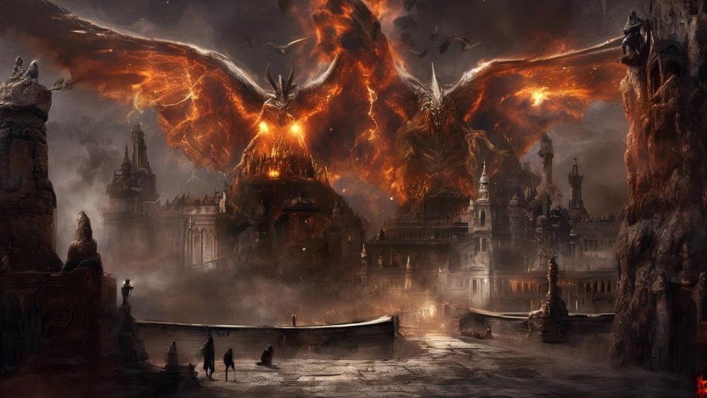 Fiery Demons Unleashed in a Gothic Realm wallpaper