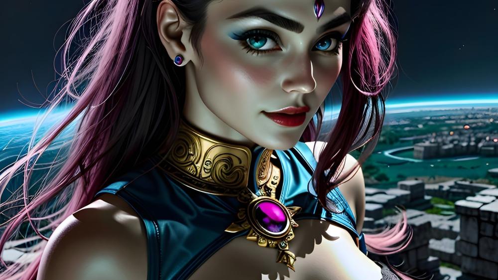 Fantasy Enchantress Overlooks a Mystic Realm wallpaper