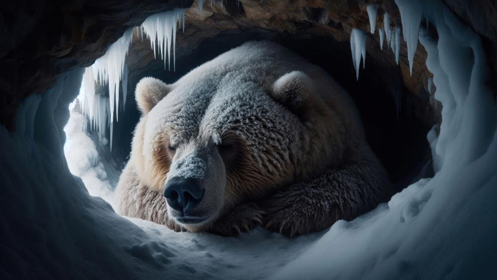 A hibernating Bear in a den  wallpaper