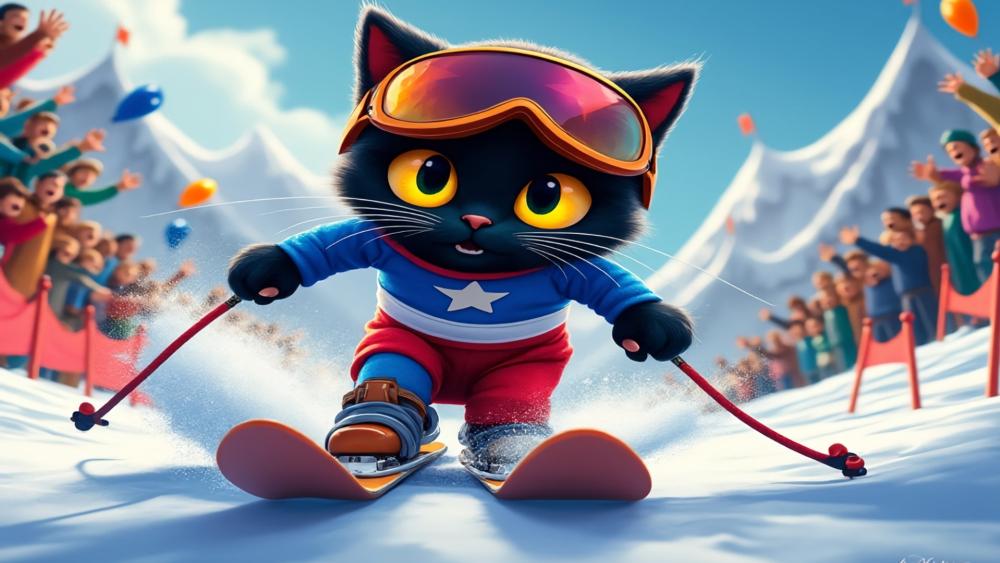 Skiing Cat Adventures in Winter Wonderland wallpaper