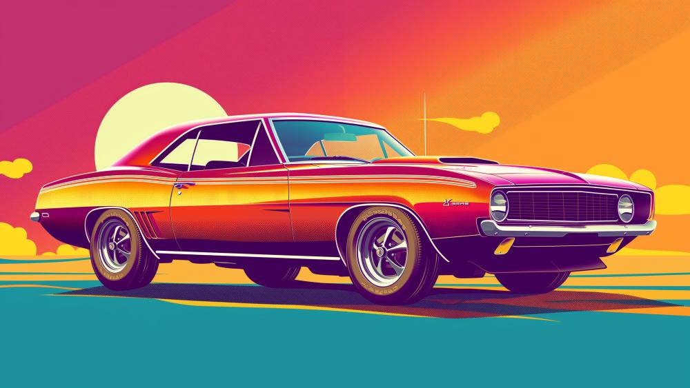 Vintage Muscle Car AI Art Explosion wallpaper