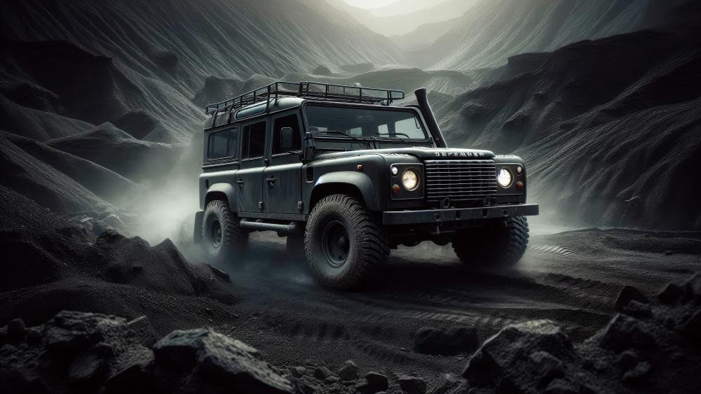 1990 – Defender in rugged terrain wallpaper