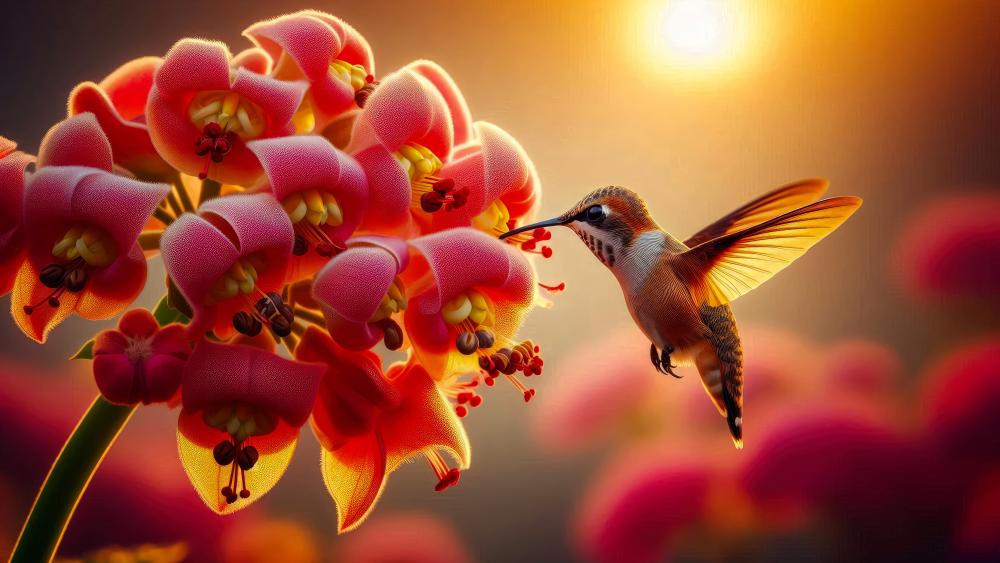 A Bee hummingbird feeding wallpaper