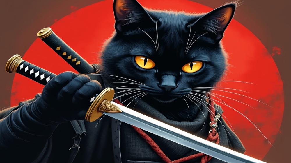 Samurai Cat of the Rising Sun wallpaper