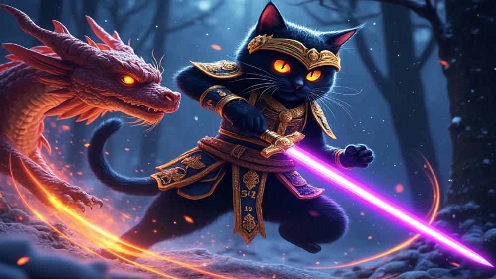 Black Cat Laser Warrior in Enchanted Forest wallpaper