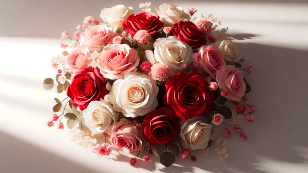 Rose bouquet on a white background wallpaper