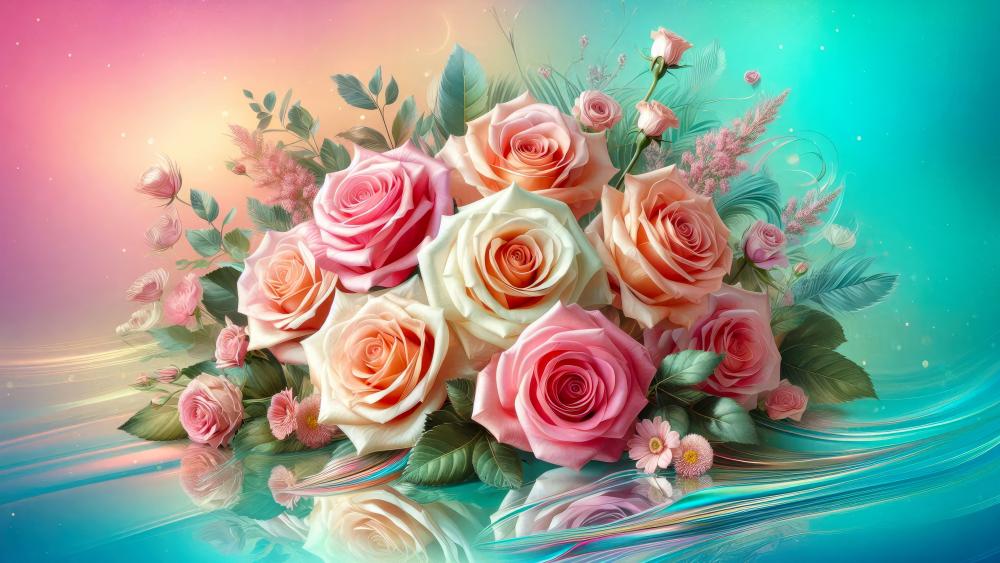 White and Pink Roses bouquet wallpaper