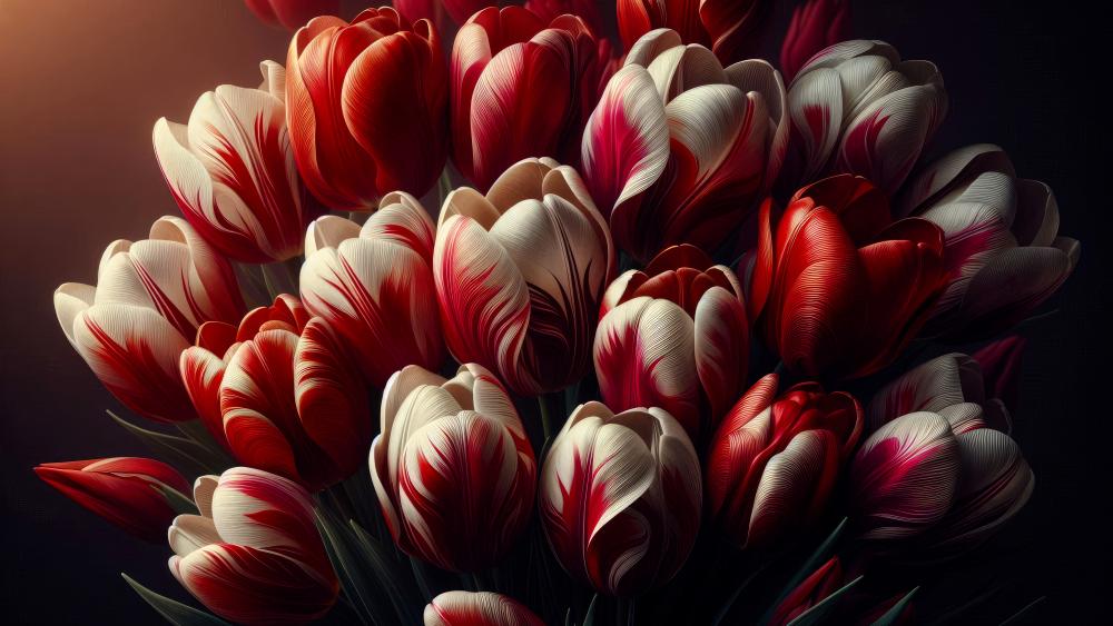 Red and white tulips bunch wallpaper