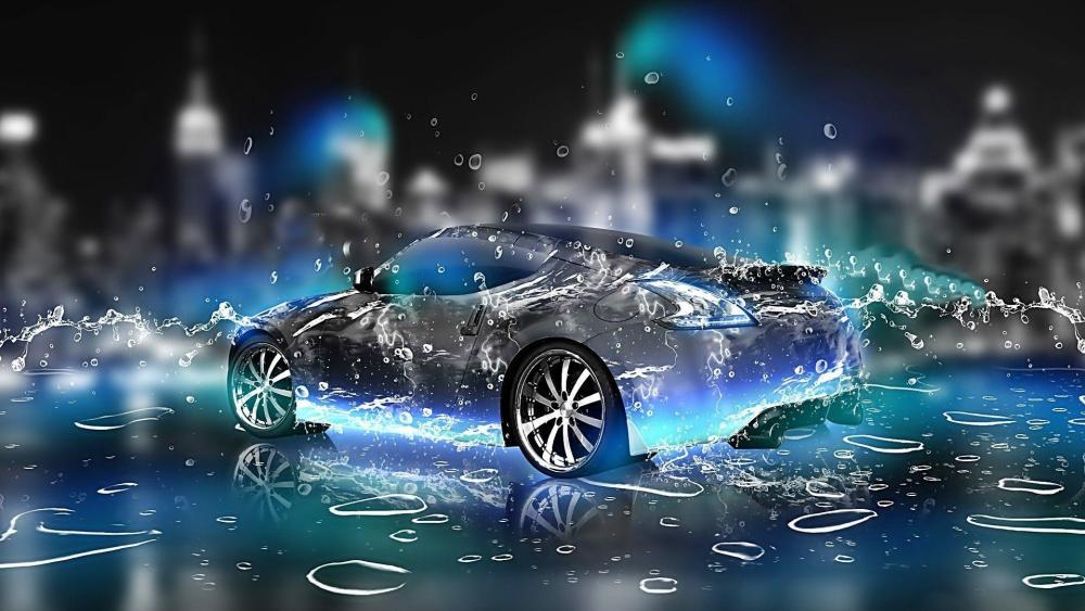 Sleek Machine in a Watery Splash wallpaper