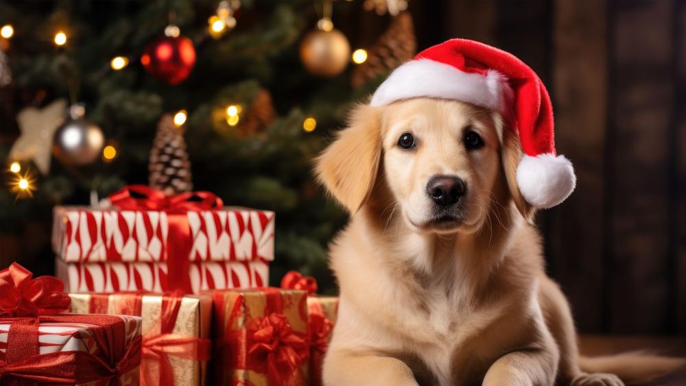 Golden Retriever's Festive Charm wallpaper