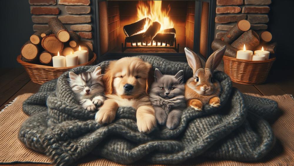 Cozy Companions by the Hearth wallpaper