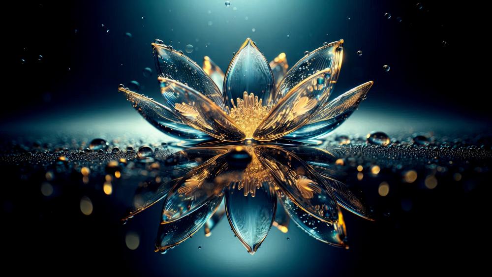 Crystal lotus on a glass surface wallpaper