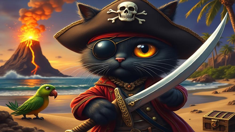 Pirate Cat's Tropical Adventure Tale wallpaper