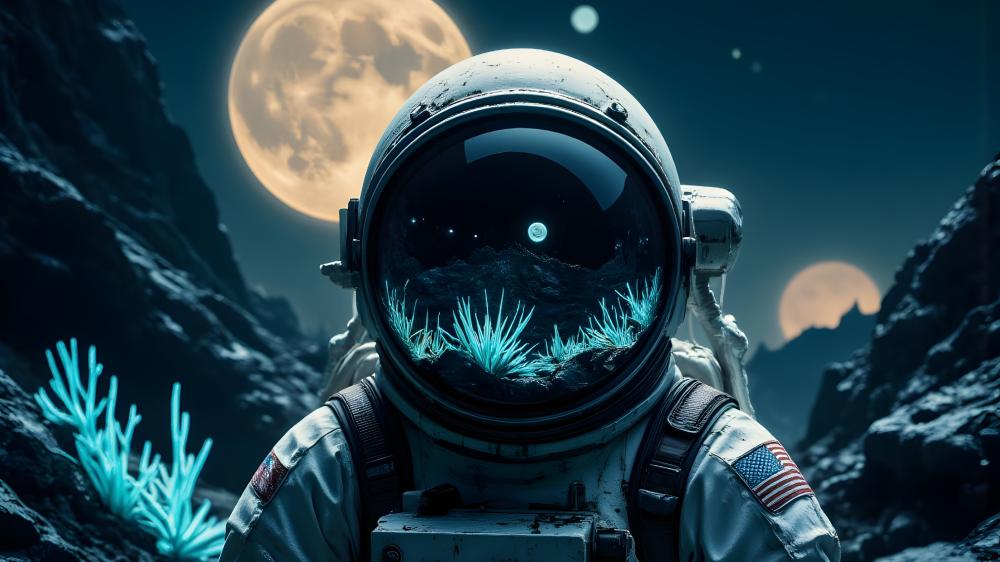 Fantasy Astronaut Among Moonlit Dreams wallpaper