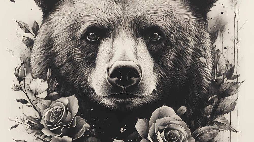 Bear Elegance in Monochrome wallpaper