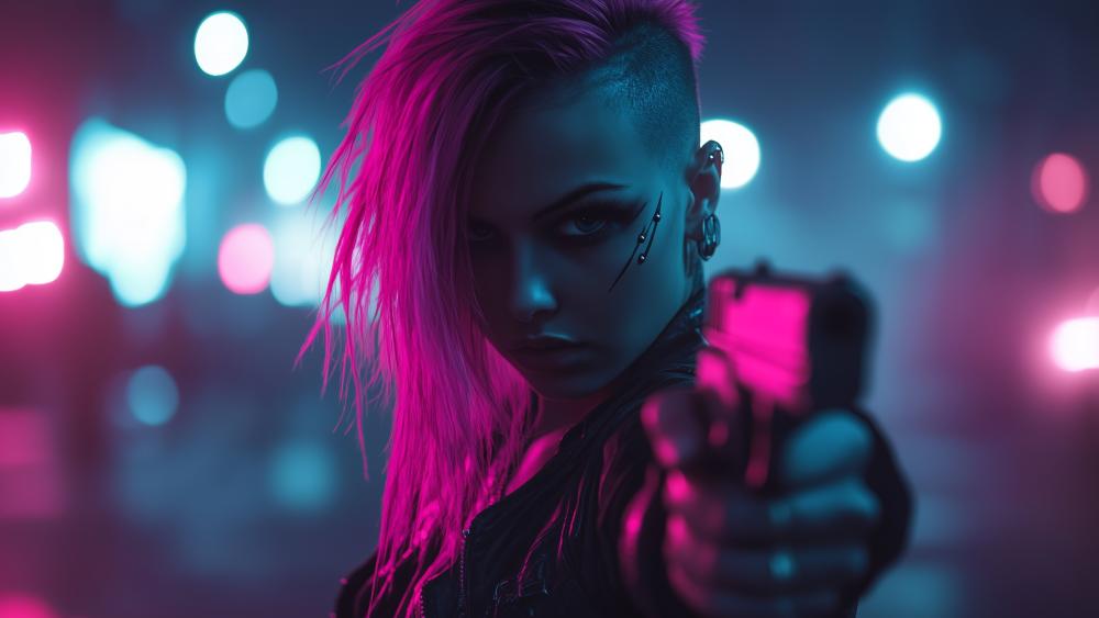 Cyberpunk Radiance in Neon Night wallpaper