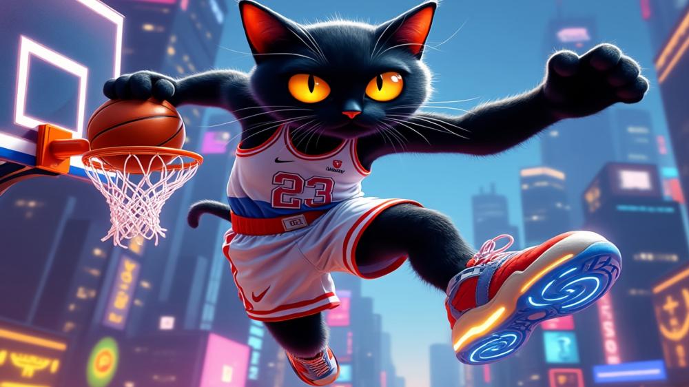 Basketball Cat's Sky-High Slam Dunk wallpaper