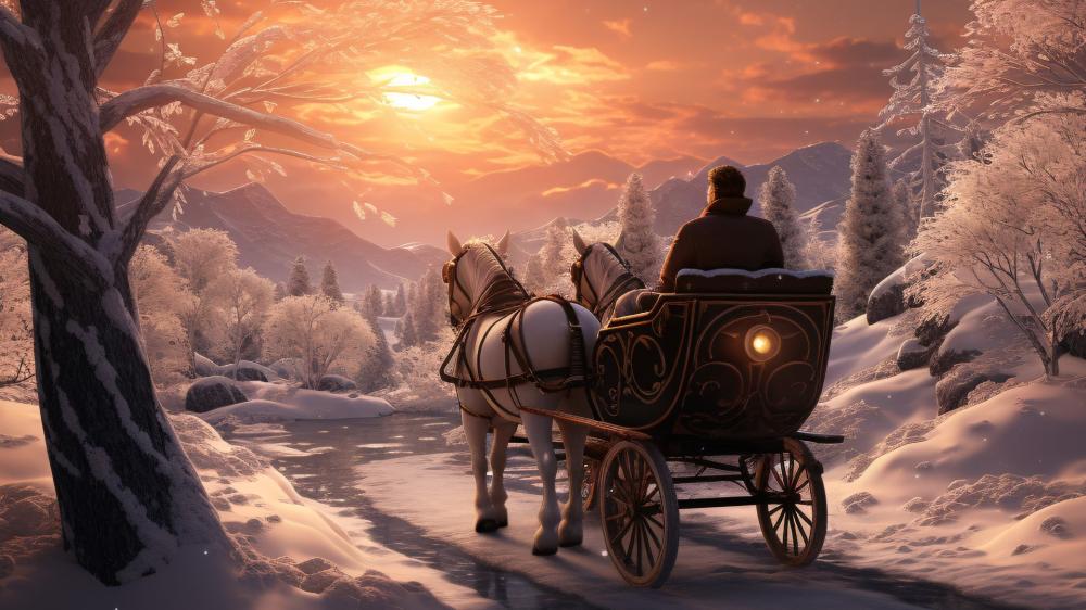 Enchanted Winter Ride Through Snowy Wonderland wallpaper