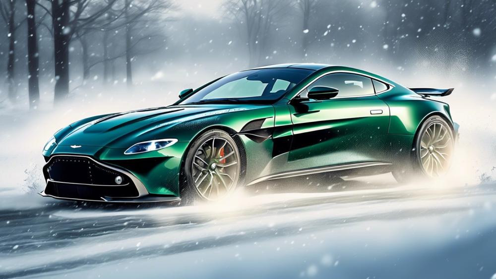 Aston Martin Vantage in the Snow wallpaper