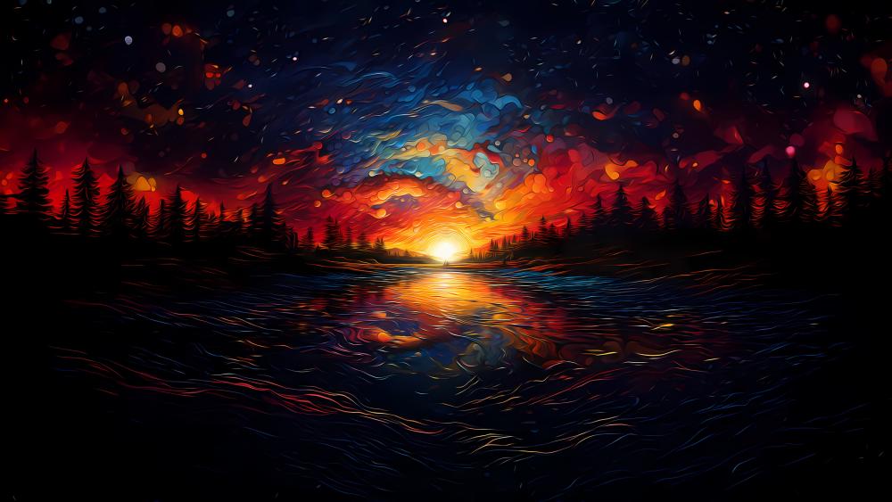 Sunset Serenity in a Fantasy World wallpaper